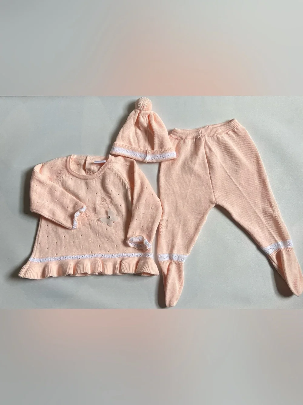 Woopy Baby Girls Pink Knit 3 Piece Outfit Set Size 1
